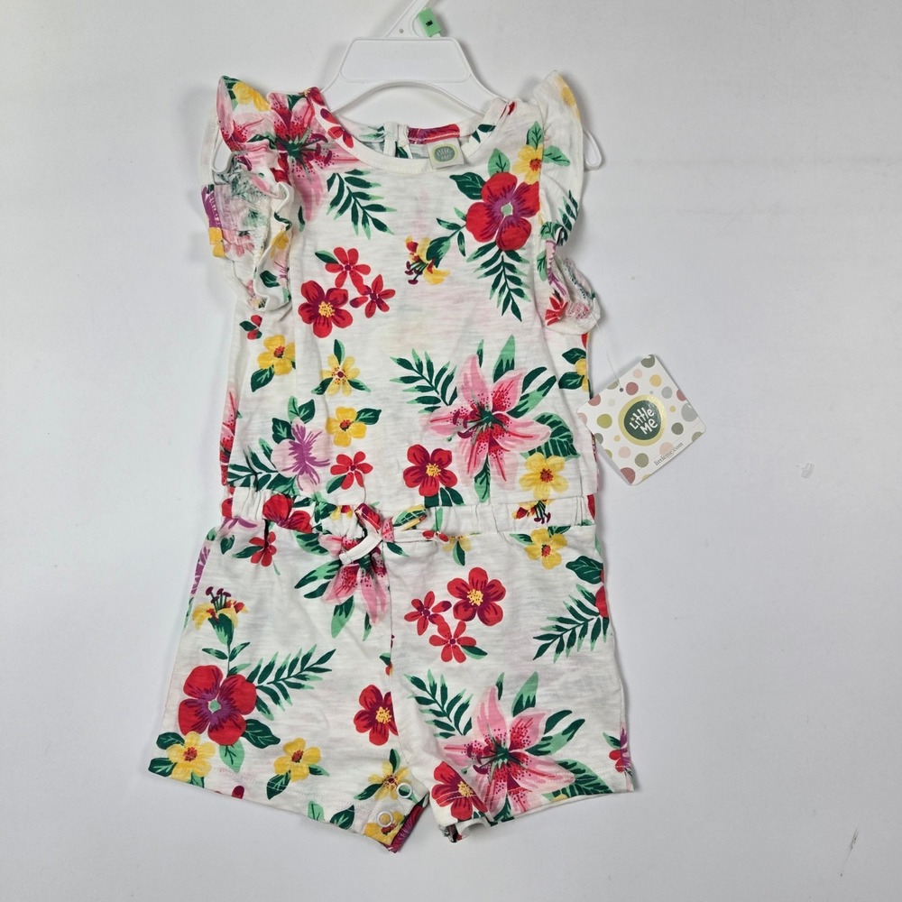 Little Me Romper Girls 18M White Floral Flutter Sleeve Tropical Snap Bottom NWT
